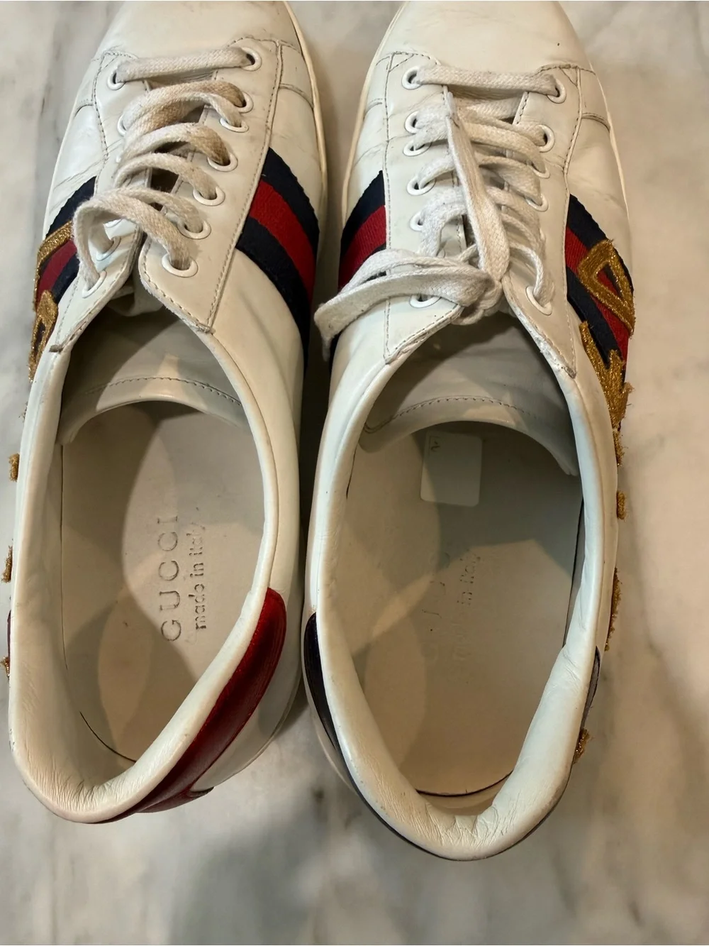 Gucci Ace LOVED Leather Sneakers Men’s US 10 White Web Stripe Made In Italy